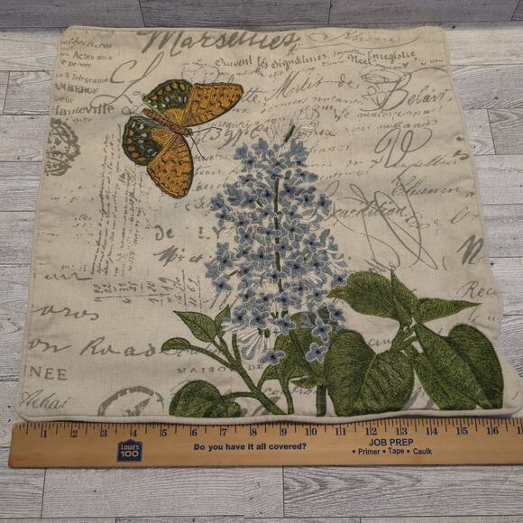 Pier 1 Embroidered Butterfly And Blue Flower Pillow Cover NO INSERT - Picture 9 of 13